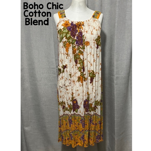 Dresses & Skirts - Batik Dress-Sz S/M-Cotton Blend Popover Style-Boho Chic Casual